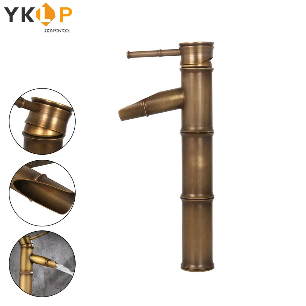 

Brass Basin Faucets Bathroom Faucet Luxury Tap Tall Bamboo Hot Cold Water With Two Pipes Kitchen WC Taps