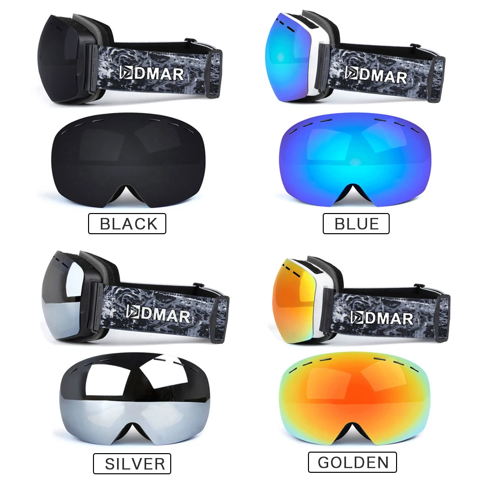 Лыжные очки UV400 сферические двухслойные анти запотевающие с большими линзами для