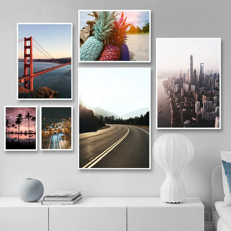 

Golden Gate Bridge City Aerial View Sunset Landscape Poster Canvas Print Wall Art Painting Modern Living Room Decoration Picture