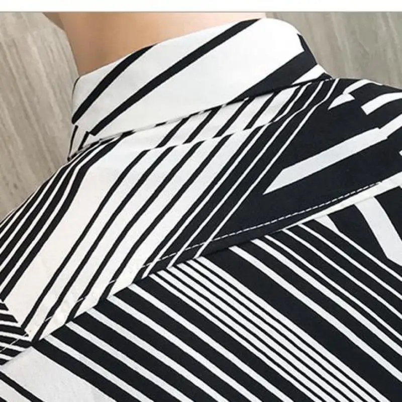 

2021 Spring Autumn Classic Men Black White Striped Shirt Long Sleeve Casual Office Plus Size 5XL Tops Male Smart Casual Shirts