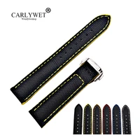 carlywet 18 20 22mm wholesale black nylon leather replacement wrist watch strap band for omega planet ocean seamaster