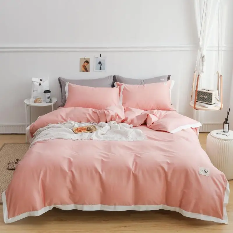 Однотонный однотонный Комплект постельного белья из 100% хлопка пододеяльник