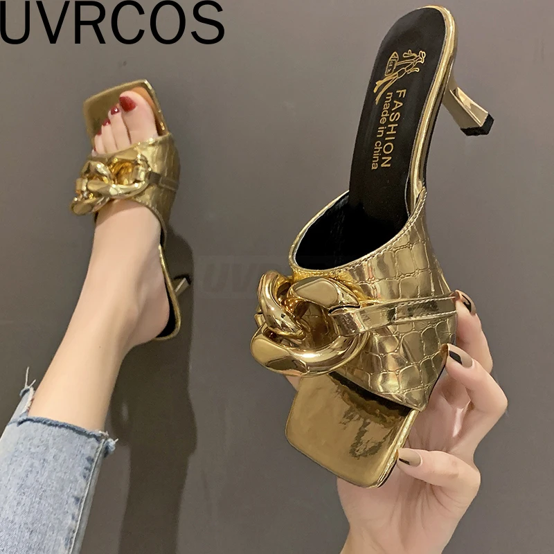 Мюли женские без застежки повседневные шлепанцы на тонком высоком каблуке с