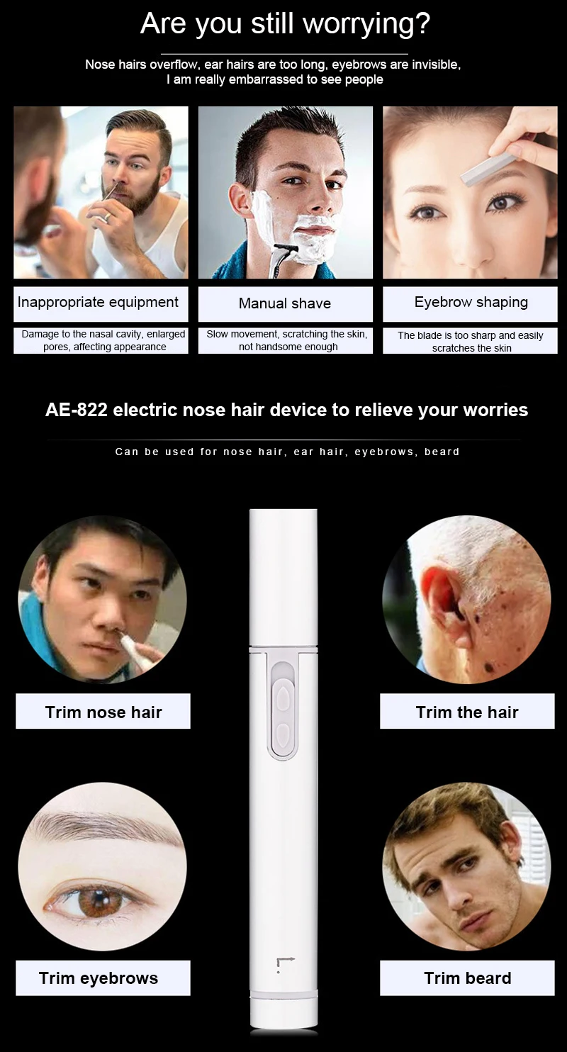 

Electric Nose Ear Hair Trimmer Safety Face Care Nose Hair Trimmer for Men Shaving Hair Household Shaver TSLM2 (Without Battery)