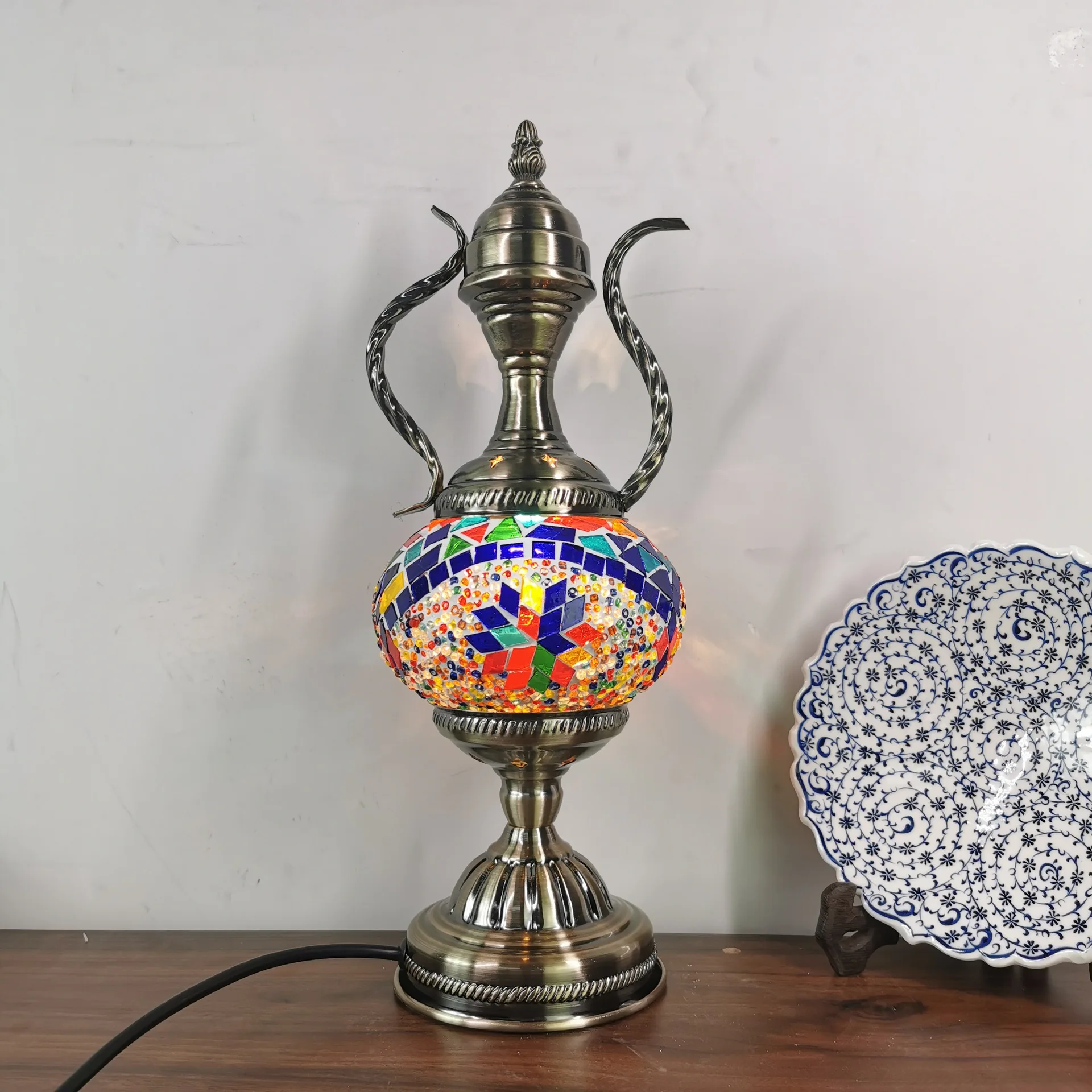 

Exotic customs Turkish Vintage Glass Lamp Decorative Table Lamp Pot Light Coffee Pot The Night Light mosaic turkish lamps
