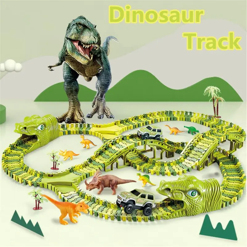 

Dinosaur Railway Toy Car Track Racing Track Toy Set Educational Bend Flexible