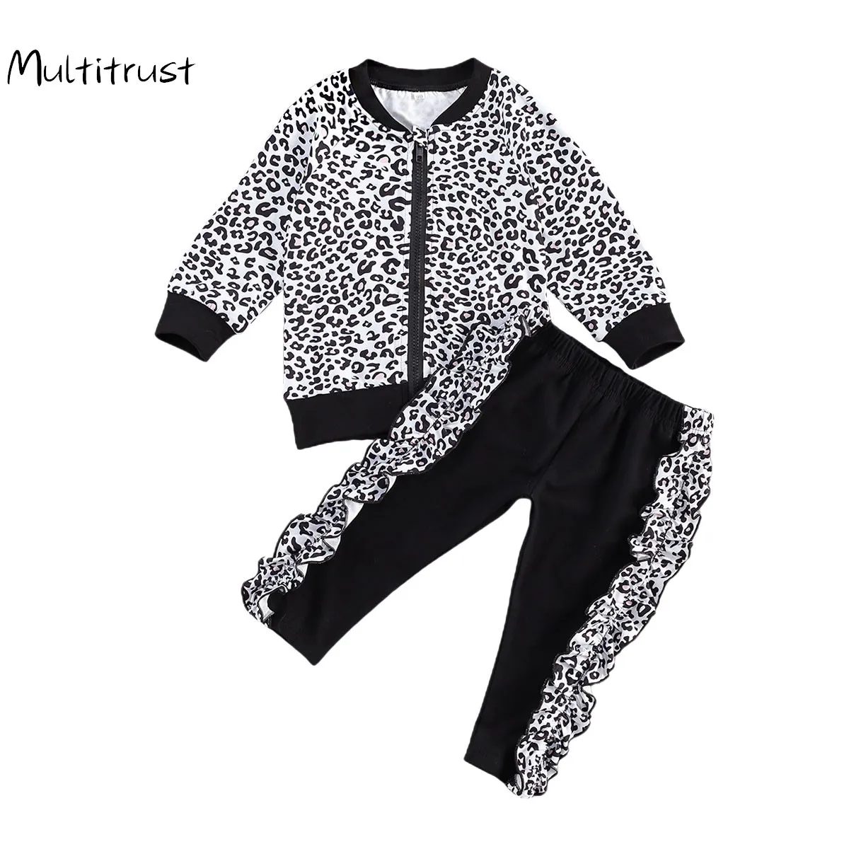 

Детский Повседневный костюм с леопардовым принтом; Куртка + брюки; Комплект из 2 предметов с оборками и эластичной резинкой на талии; Гладкая...