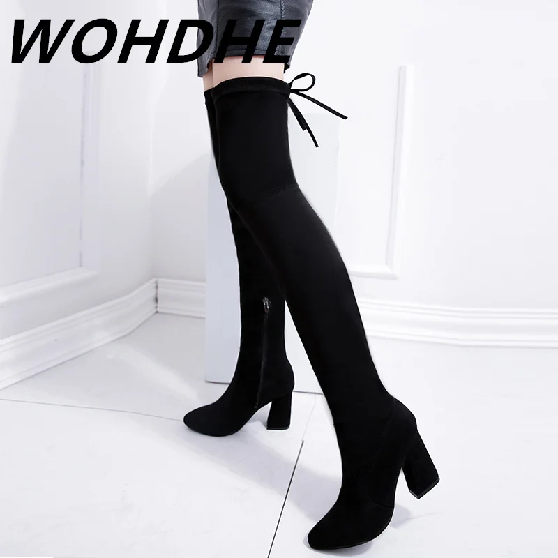 Женские Современные Сапоги WOHDHE лаконичные длинные сапоги выше колена на