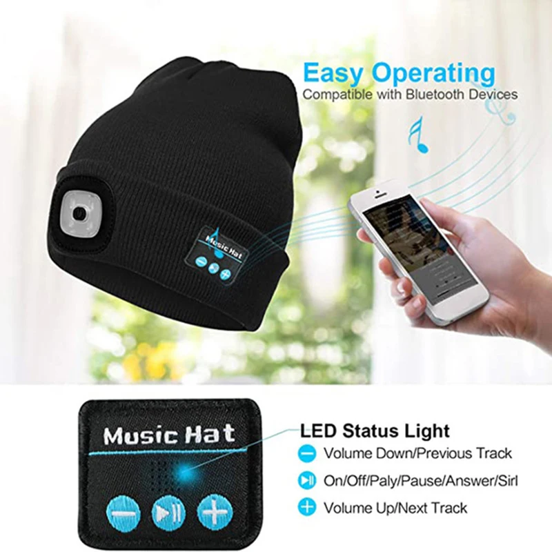 

Bluetooth LED Beanie Hat Built-in Stereo USB Rechargeable LED Lighted Knit Cap Unisex Gifts for Men Women M2