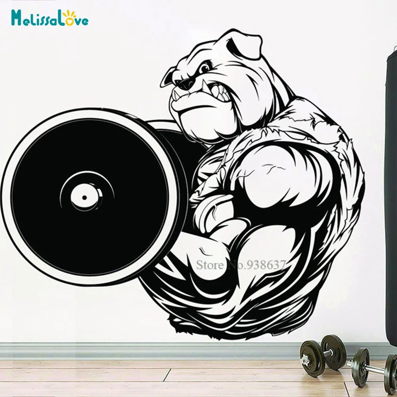 BullDog Тяжелая атлетика тренажерный зал мотивирующая Цитата Наклейка Мощность фитнес Декор водостойкий Съемный Винил Настенная Наклейка бд062