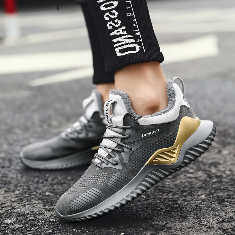 Мужские кроссовки зимние уличные спортивные теплые меховые Нескользящие