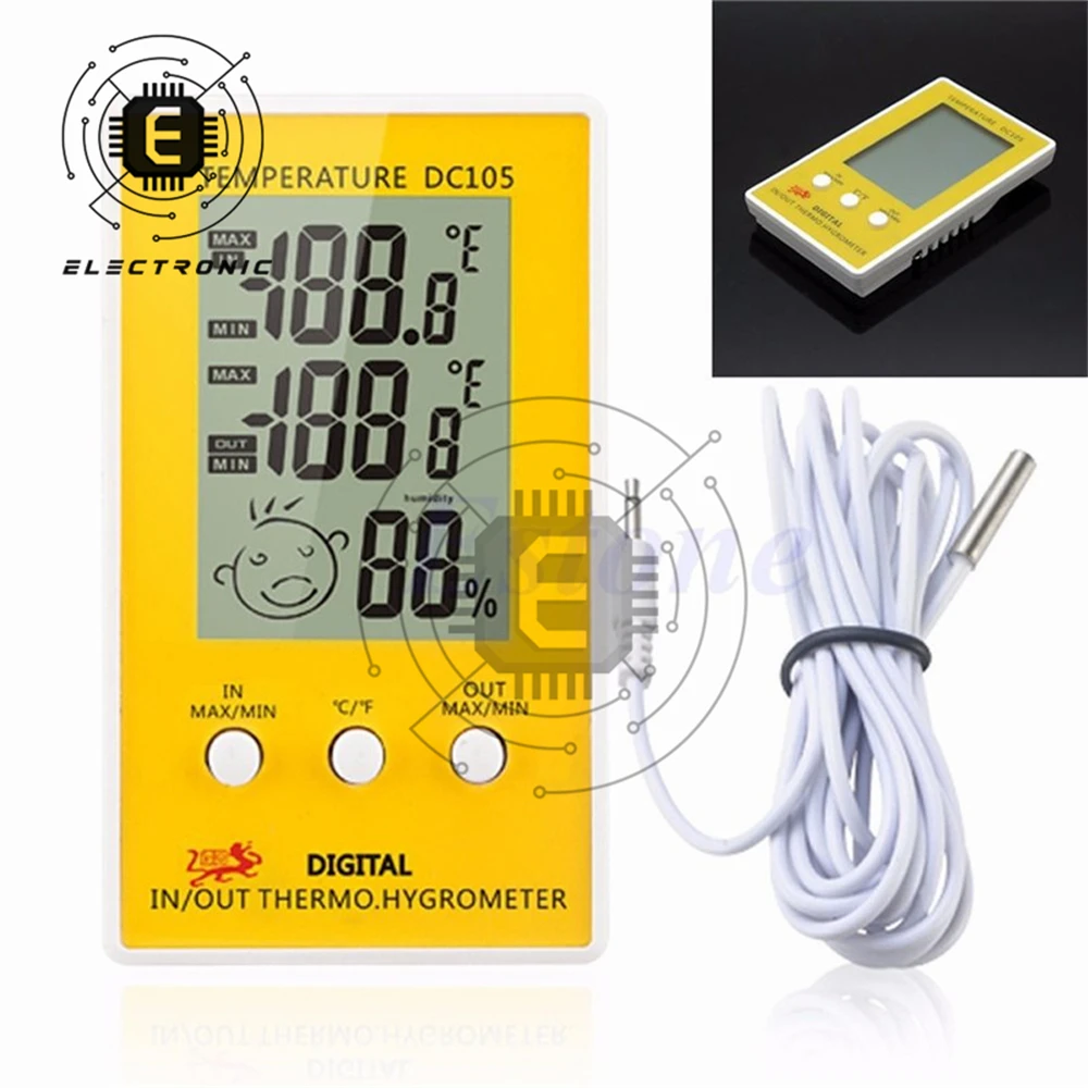 

LCD Digital Thermometer Hygrometer DC105 Indoor and Outdoor Humidity Meter Large Screen Display Temperature High Precision