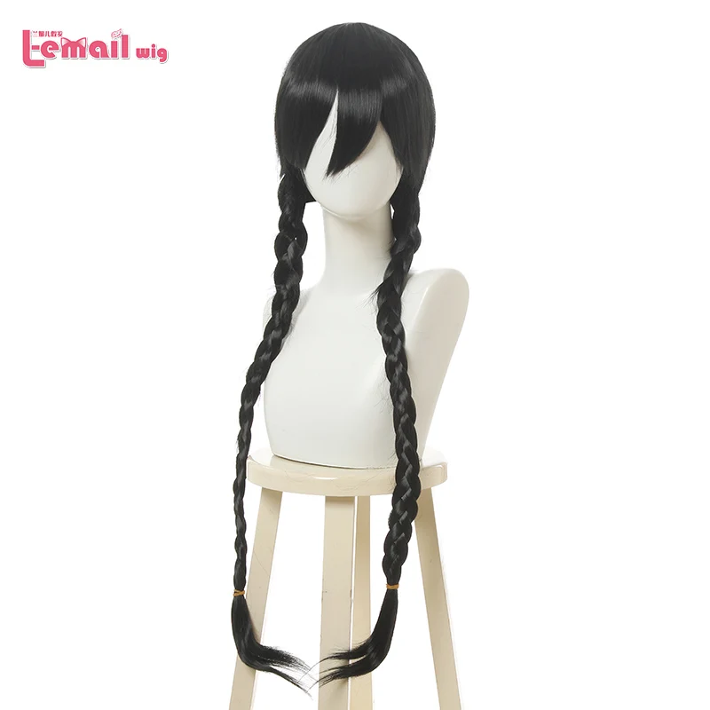 L email парик Danganronpa Toko Fukawa косплей Двойные косы длинные черные прямые плетеные
