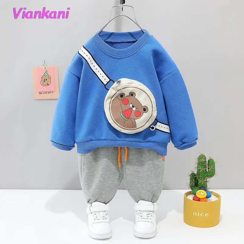 

Детский осенний лоскутный спортивный костюм для маленьких мальчиков, футболка с мультяшным рисунком и штаны, 2 шт./компл., Одежда для младенц...