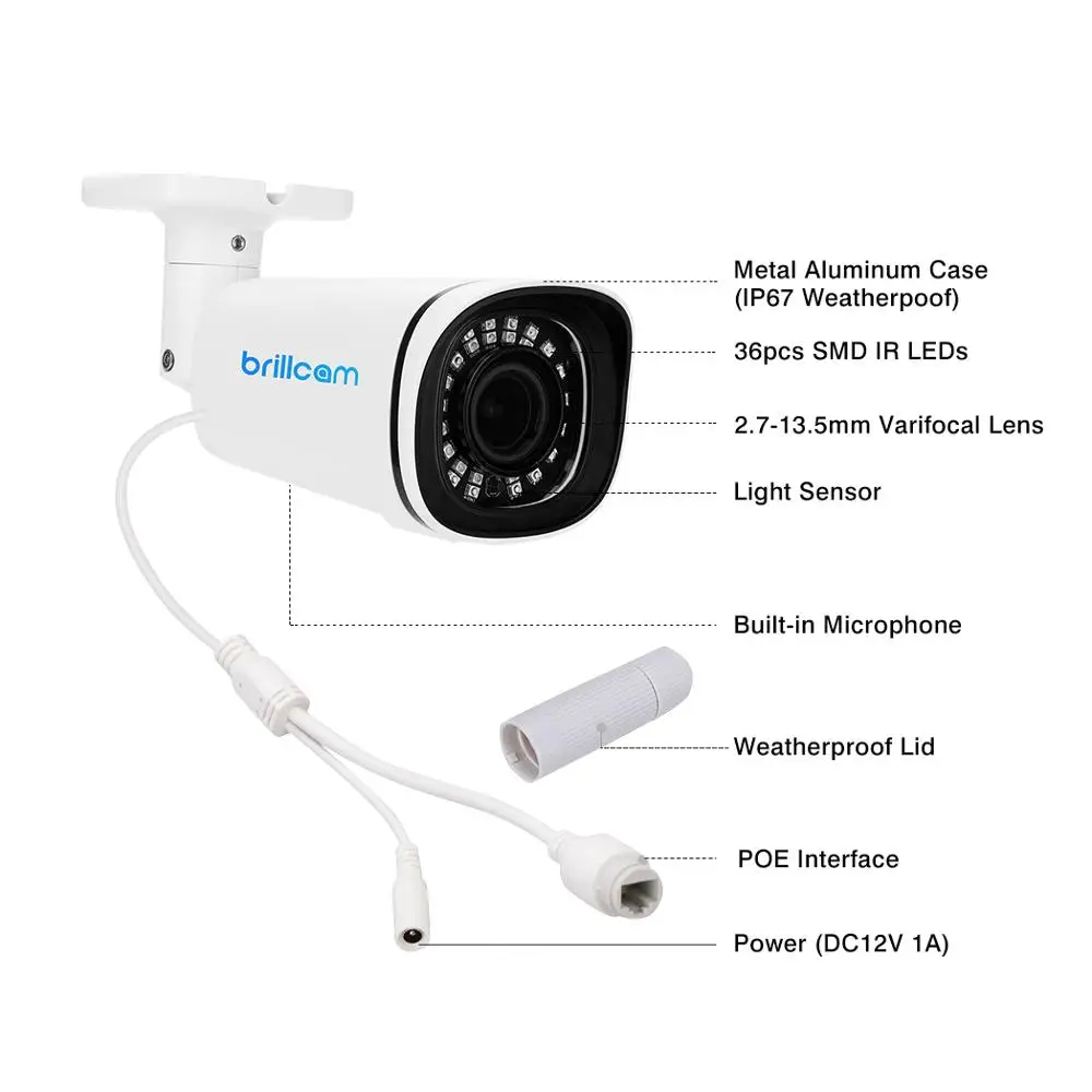 IP камера Brillcam 2 МП POE 7 13 5 мм встроенный микрофон|Камеры видеонаблюдения| |