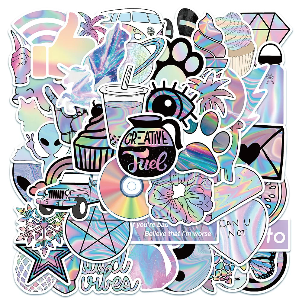 

10/30/50PCS Mixed VSCO Holographic Laser Cartoon Stickers Luggage Skateboard Cute DIY Cool Graffiti Girl Gradient Sticker Decal