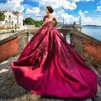 2022 luxury burgundy sequined ball gown off the shoulder quinceanera dresses sweet 16 vestidos de 15 anos