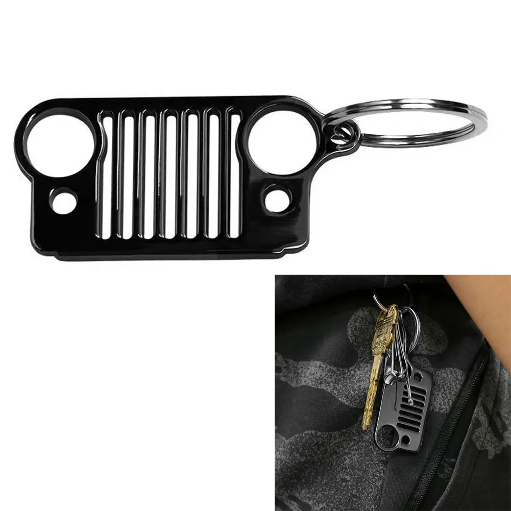 

High Quality Universal Black Stainless Steel Grid Car KeyChain Key Ring Gift New Car Keychain With Key Ring Car Accessories