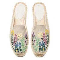 women slippers linen embroidered women sandals flat in summer of 2021