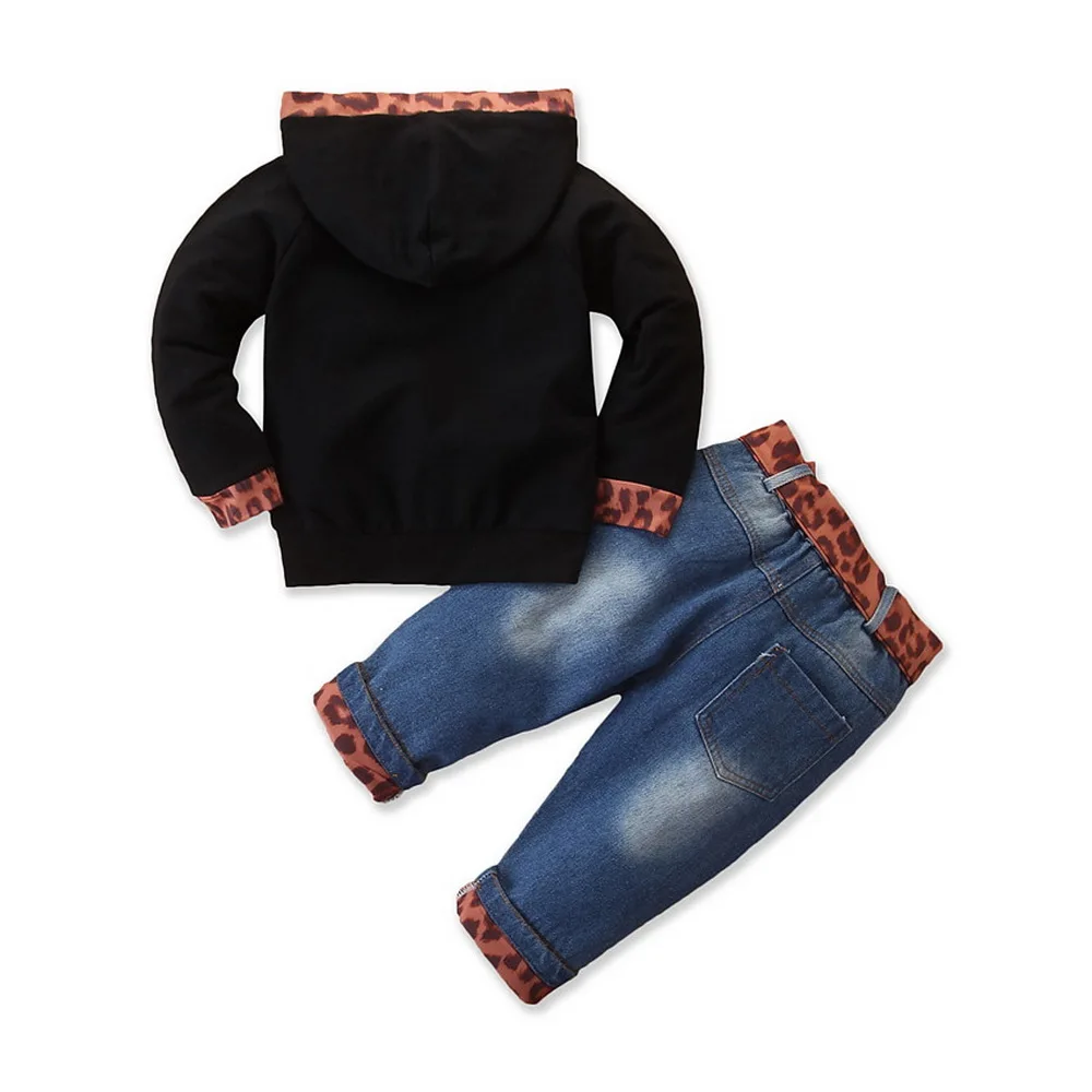 2019 2PCS Outfit Children Suit Fashion Toddler Kids Girls Clothing Set Hooded Sweatshirts Tops+Jean Denim Pant Leopard Decor D20 | Детская