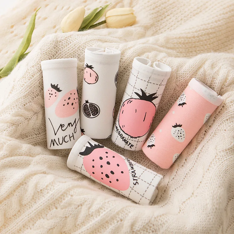 Cotton Panties Cute Strawberry Women's Underpant Sexy Thong Comfort Underwear Pomegranate Briefs Girl Lingerie Tanga UW61 | Женская