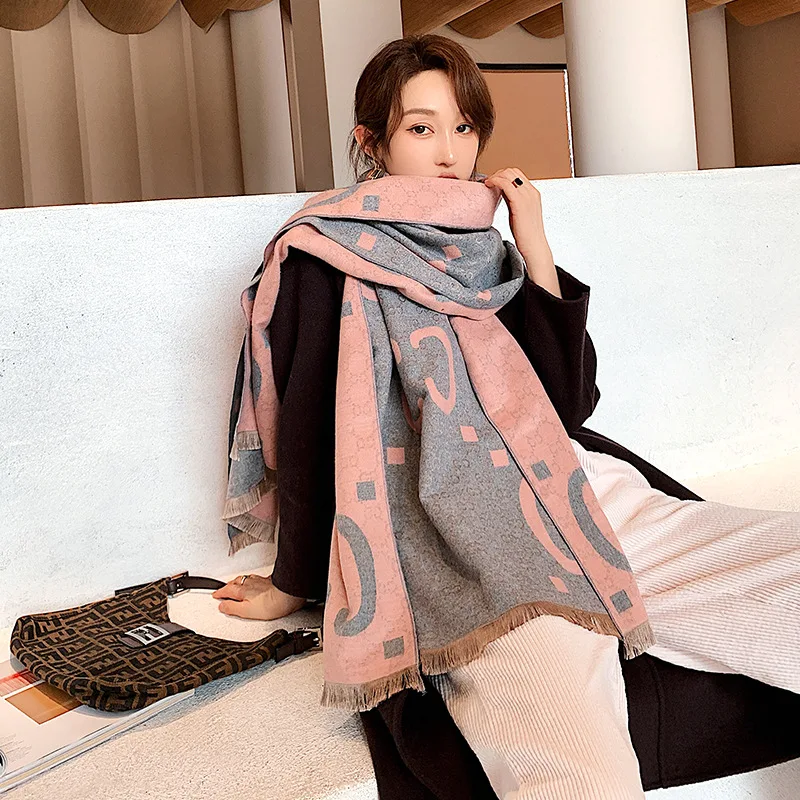 

Letter Print Winter Women Cashmere Scarves Fashion Warm Double Sided Pashmina Brand Design Shawl and Warps Ladies Summer Blanket