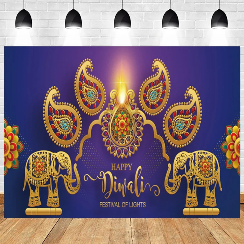 

दिवाली Diwali Festival Decoration Backdrop Festival of Lights Photography Background Marigold Elephant Candle Photo Booth Props