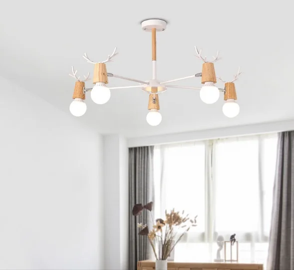 Скандинавская люстра E27 для гостиной и кабинета деревянная лампа в Корейском