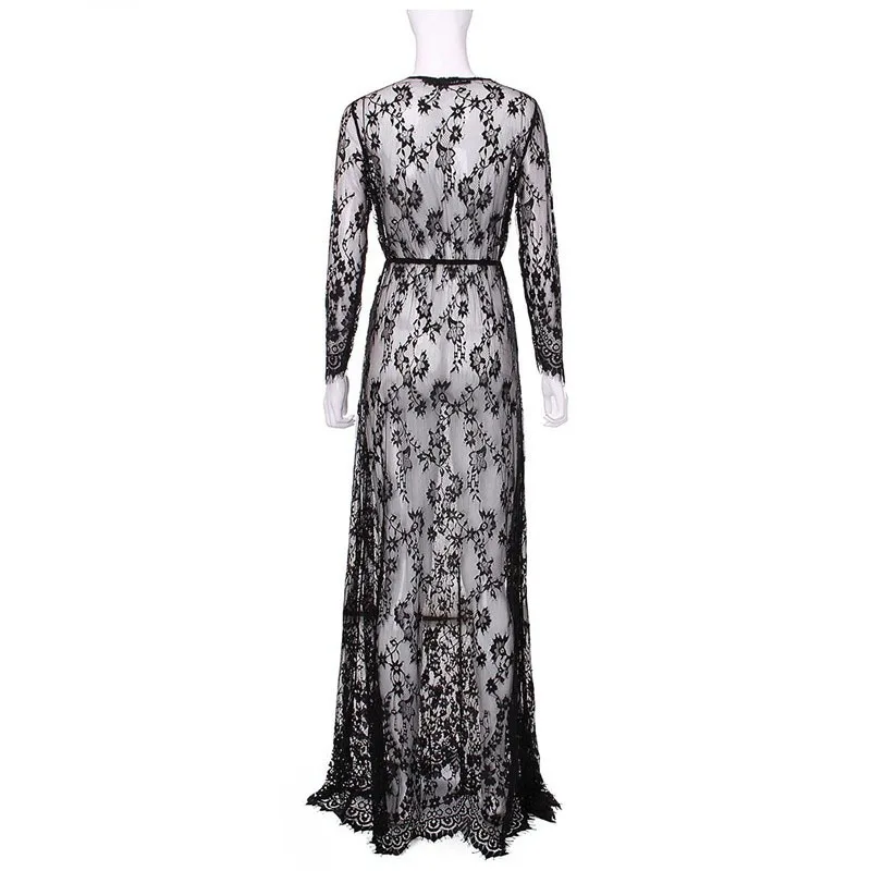 NANABUBU New Maternity Sexy Deep V Neck Glamour See-through Hollow Lace Long Maxi Dress Beach Plus Size Robe Vestidos | Женская одежда