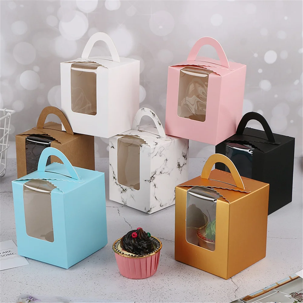 

10pc Cupcake Box Portable Mini Biscuit Candy Box Mousse Mud Pudding Packaging Cup Muffin Box Wedding Party Decorative Pastry Box