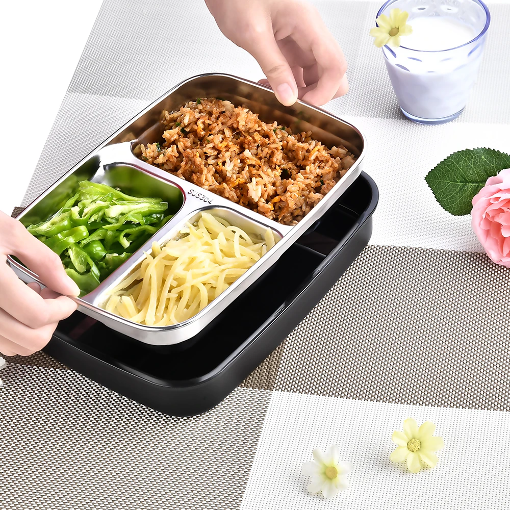 Портативный 304 из нержавеющей стали Bento Box с 3 отделениями Ланч-бокс герметичный микроволновая печь Подогрев пищевой контейнер посуда для взрослых