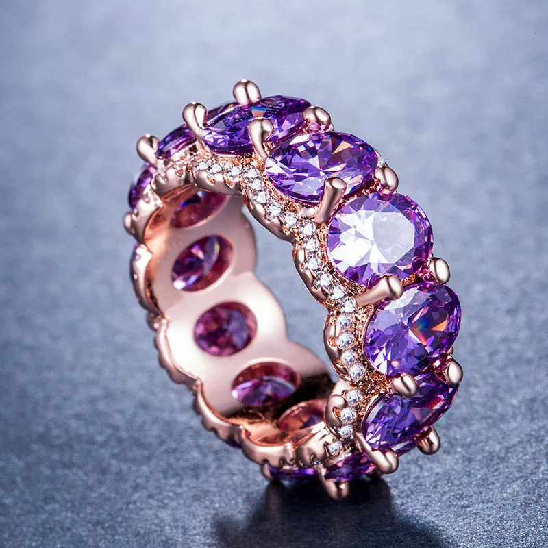 

2021 New Arrival Luxury Rose Gold Color Oval Eternity Band Ring Wedding Africa For Women Lady Anniversary Gift Jewelry R5390