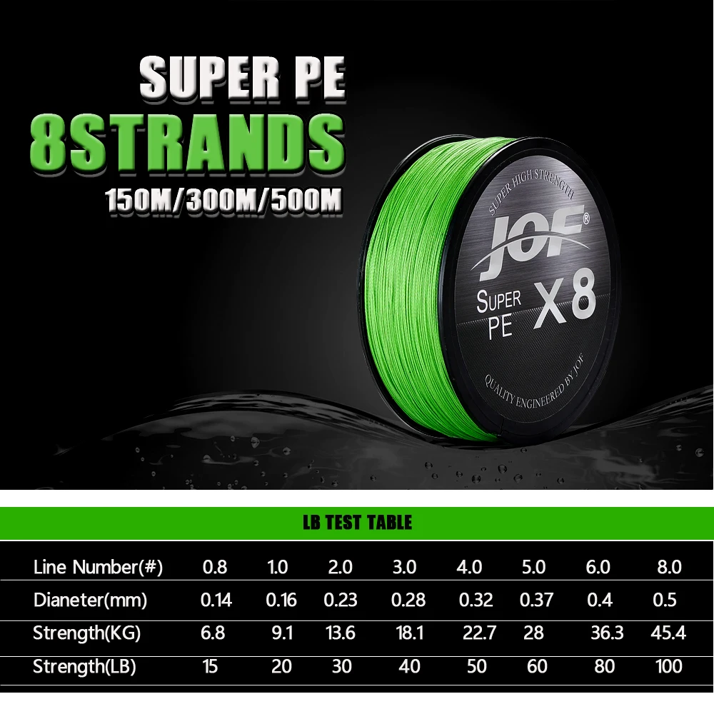 JOF 8 Strands Fishing Line 150M 300M 500M  Braided Fishing Line Multifilament PE Line Fishing Carp 15 20 30 40 50 60 80 100LB