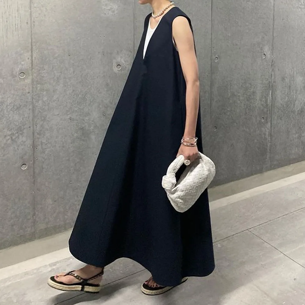 

Korean Casual Dress Expansion 2021 New Style Micro-Elastic Pullover Plain Japan Style Loose A-line Casual Summer Sleeveless
