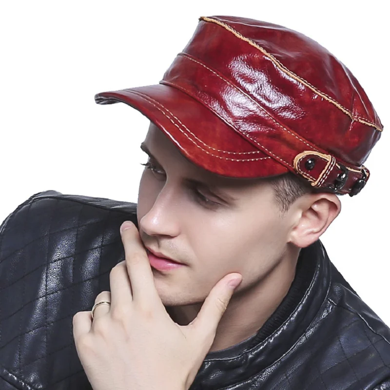 New Fashion  Men's Casual Flat Sheepskin Leather Hats Casual Duck Tongue Hat Spring Autumn and Winter Dome Men Visors