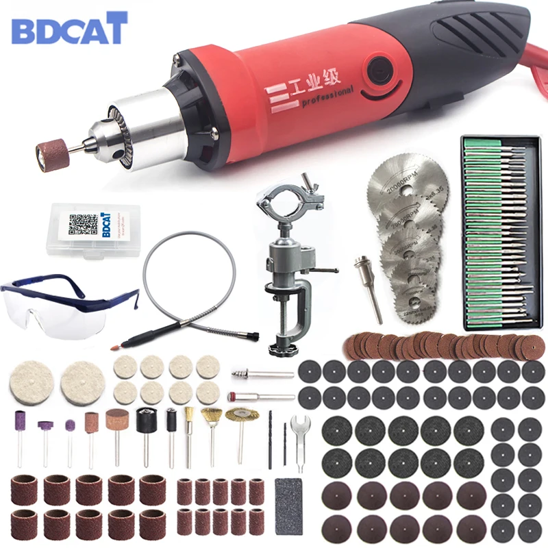 Электрическая дрель BDCAT 400 Вт, мини-гравер в стиле Dremel, дрель с 6 переменными скоростями для Металлообрабатывающего станка с 175 электроинструментами