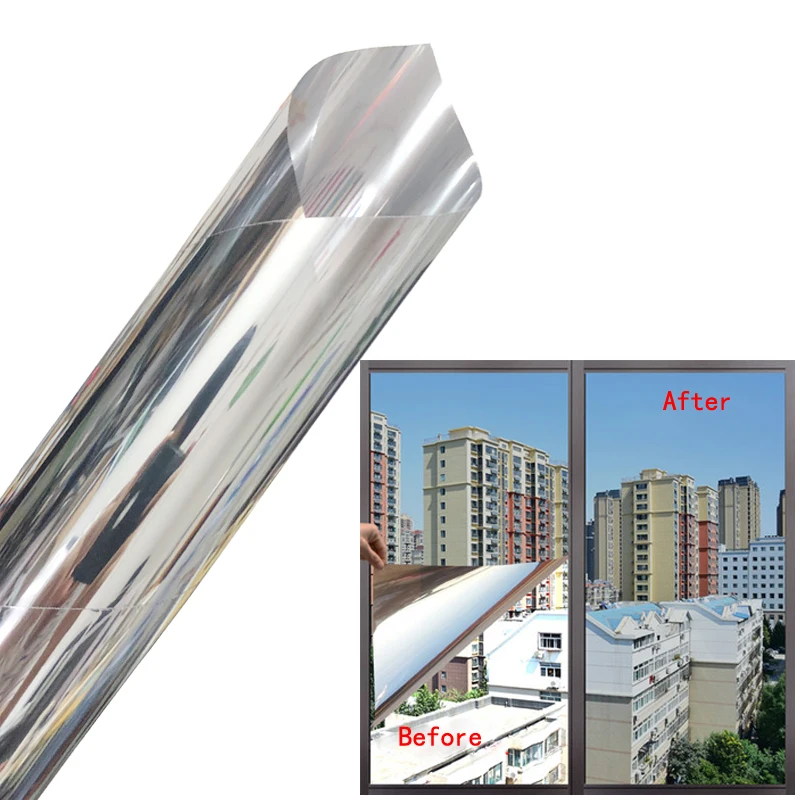 40 см/50 см/60 см оконная пленка One Way зеркальной серебристой изоляции наклейки
