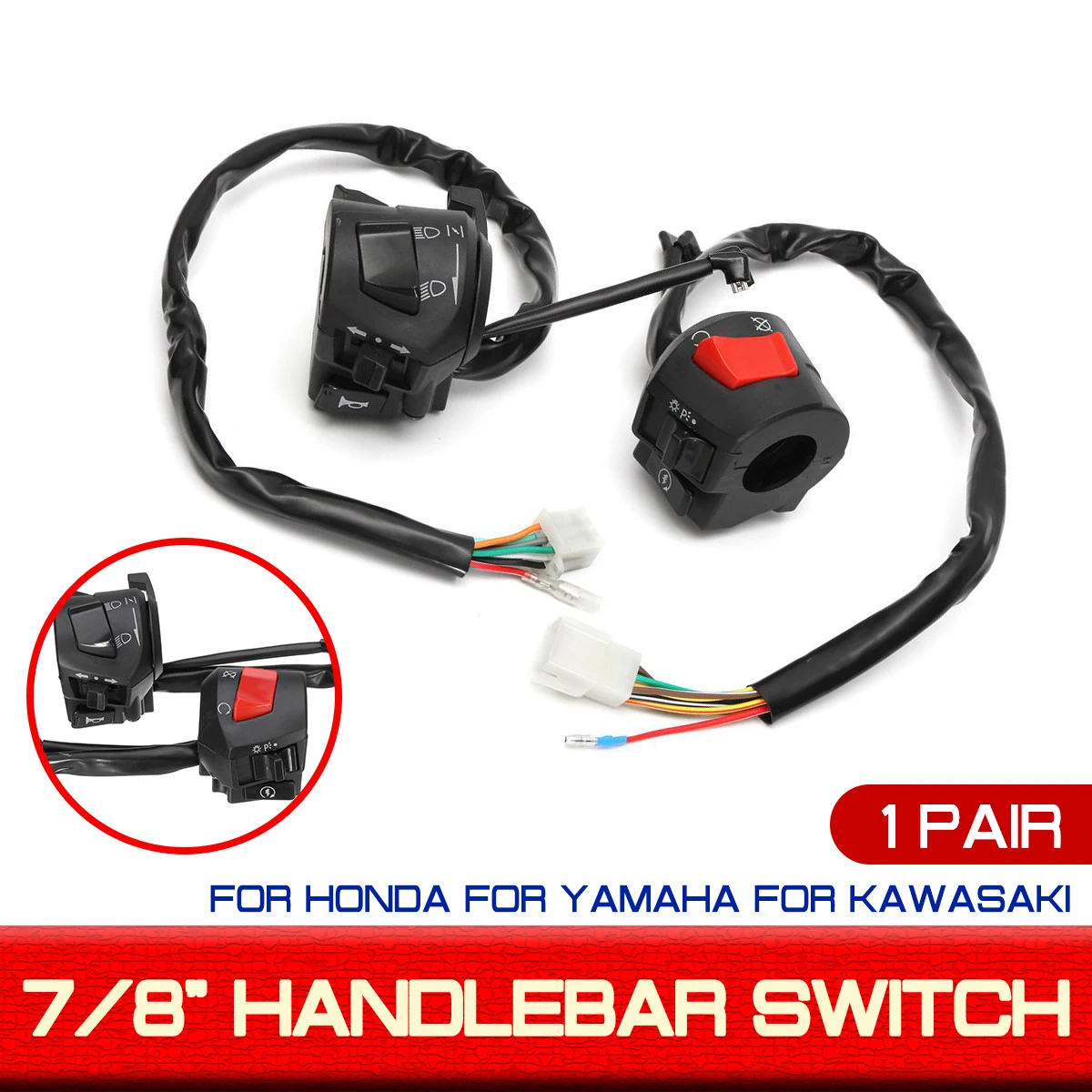 

12V мотоциклов 7/8 "Руль Управление переключатель звукового сигнала поворотов фар электрический старт переключатель разъем кнопочный переключатель
