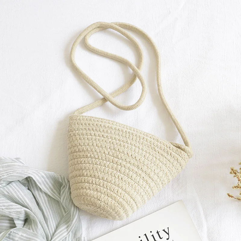 

INS Cute Crossbody Cotton Woven Bag Fashion Shell Straw Mini Bag Simple Internet Celebrity Shoulder Beach Bag