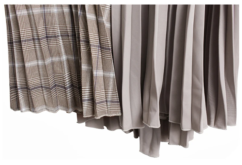 

Plaid Ruffles Women Pleated Big Size Dress New Round Neck Long Sleeve Loose Fit Fashion Tide Spring Autumn 2021 1DD2111