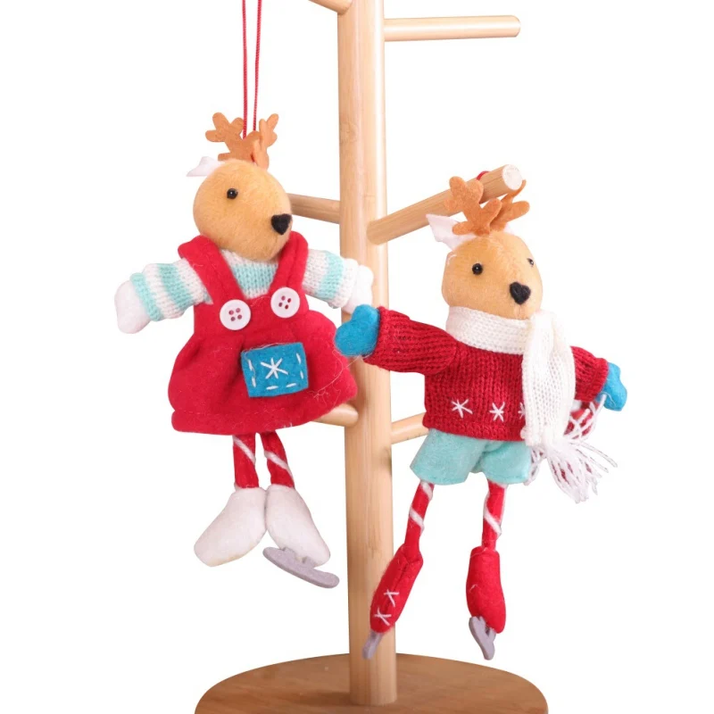 

2PCS Christmas Decorations Deer Doll Xmas Tree Hanging Ornament Doll Deer Shaped Xmas Pendant Festival Party Hanging Supplies