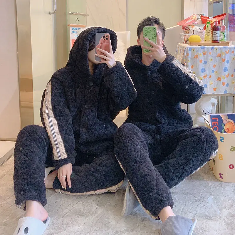 Couple's Pyjamas Triple Layer Cotton Warm Autumn Winter Set Pajamas for Women Robe Sets Pajama Set Women Pajamas Sleepwear Women