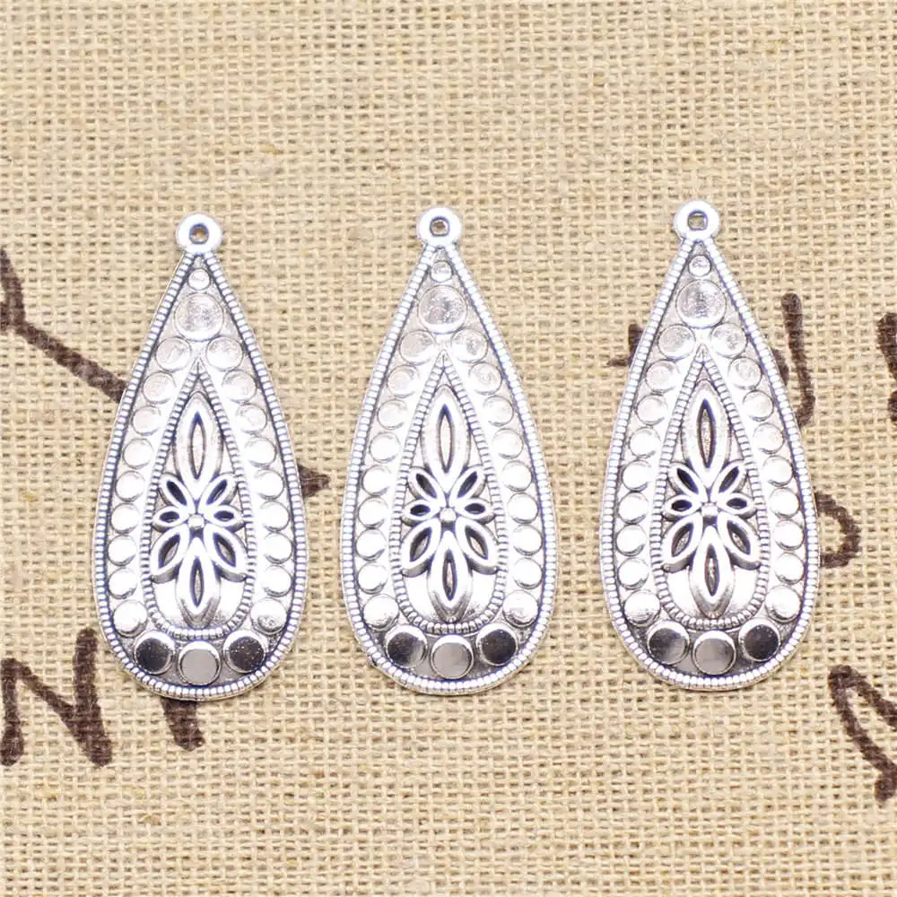 

Charms for jewelry making 10pcs 35x15mm antique silver color Earrings drop-shaped carved earrings accessories charms