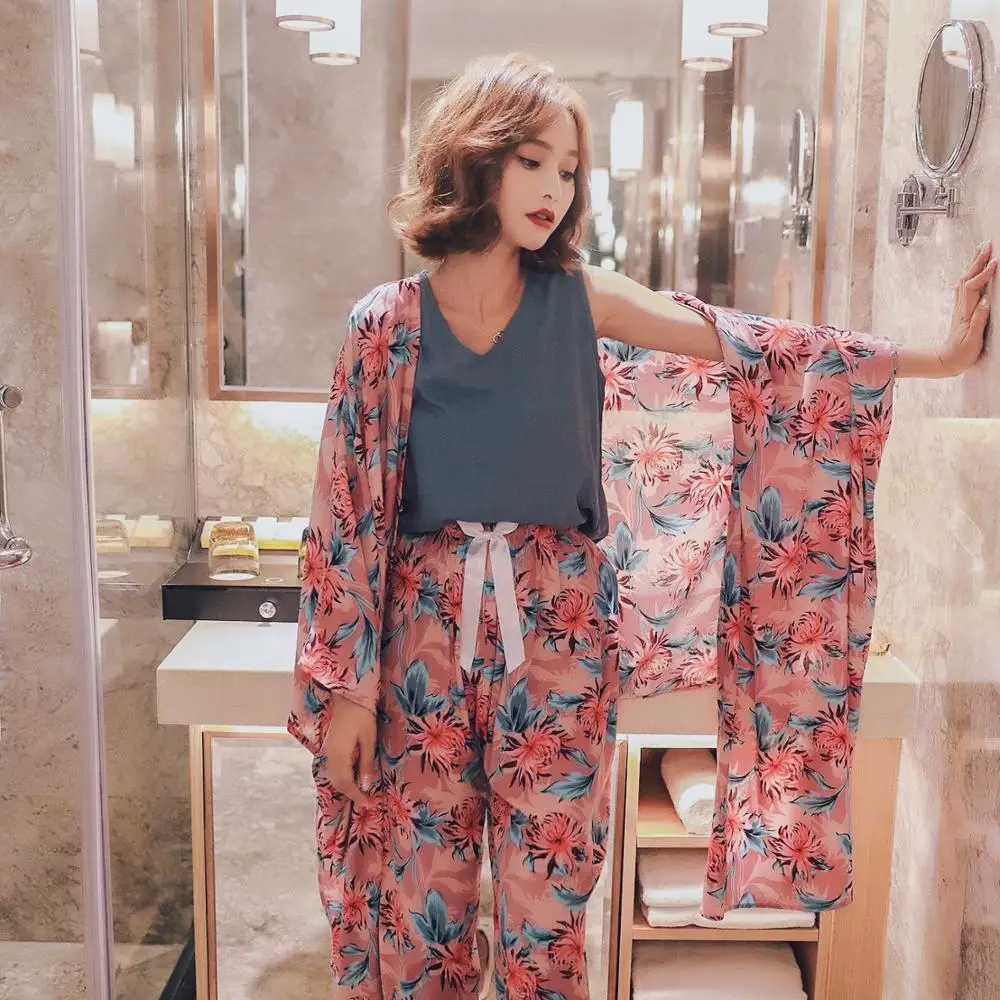 2019 зимние женские пижамы 4 шт наборы с цветочным принтом комплект топ и шорты