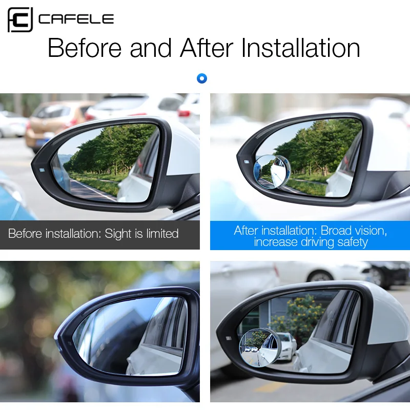 Cafele 2Pcs Car Mirror Blind Spot Mirror Extra Wide Angle Auto Rearview Mirror 360 Degree Adjustable HD Convex Mirror Waterproof