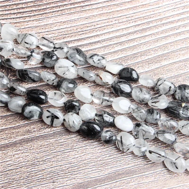 Светлые кварцевые бусины с черными волосами Lan Li естественный неправильной формы