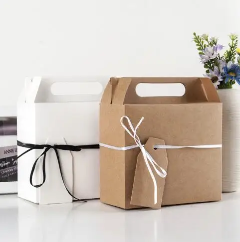

White and Brown Kraft Paper Box Large Gift Box Packaging Candy Tote Bag Wedding Party Favors Boxes Anniversary Valentine's Day