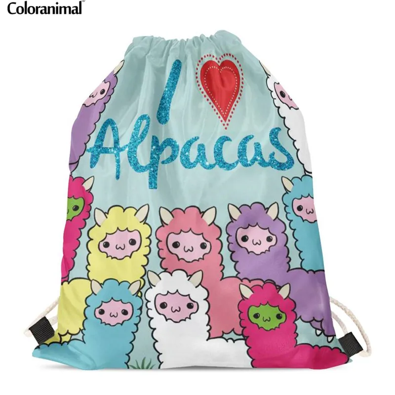 Рюкзак на шнурке Coloranimal для женщин/мужчин ранец с мультяшным принтом ламы-альпака