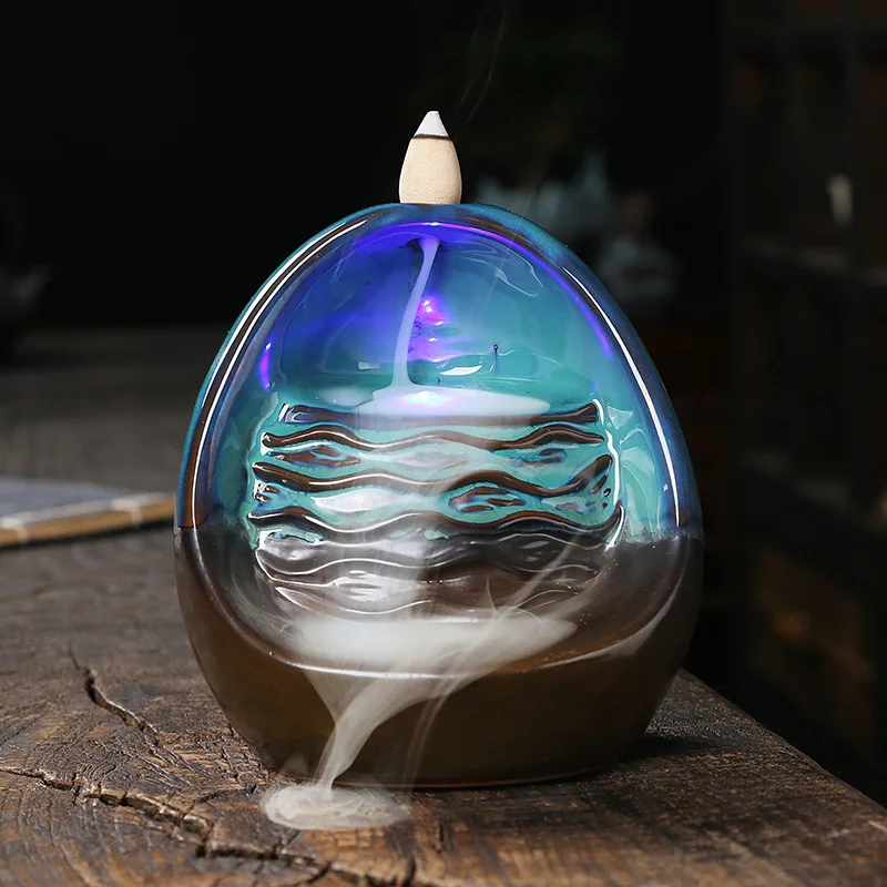 

Ceramic LED Backflow Incense Holder Waterfall Incense Burner Backflow Incense Cones Aromatherapy Ornament Home Decor