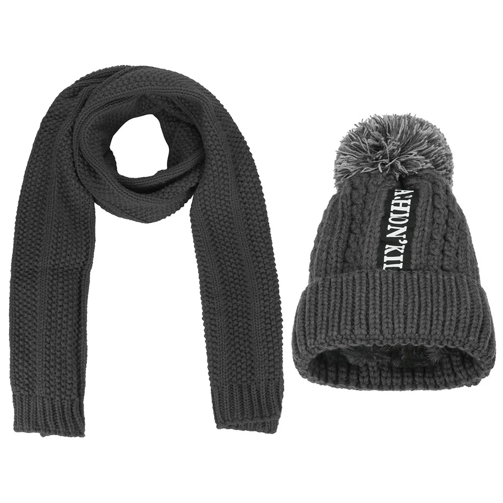 2 шт. шарф шапка набор женские зимние теплые однотонные помпоны вязаные мягкие